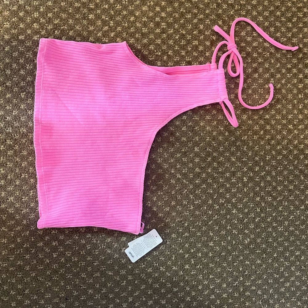 Pink Ribbed One-Shoulder Top